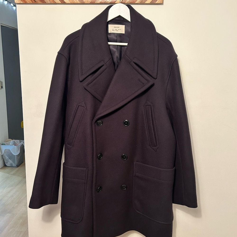 SOLD—Zara Origins Double-Breasted Navy Wool & Cashmere Peacoat Made in Turkey